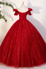 Black Dress Classy, Red Tulle Sequins Long Formal Dress, Off the Shoulder Evening Dress