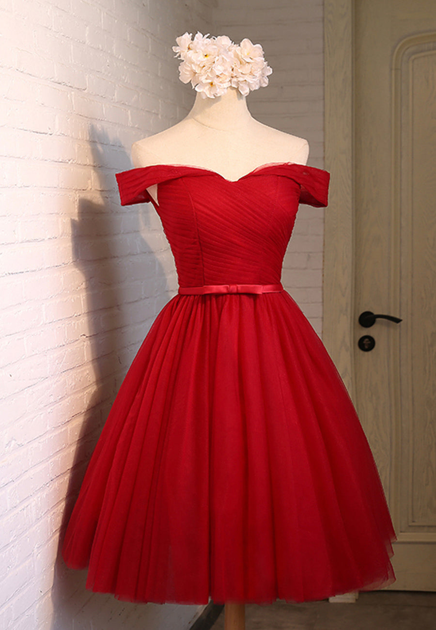 Bridesmaid Dresses Blushes, Red Tulle Short Prom Dresses,A-Line Semi Formal Dress