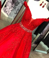 Champagne Prom Dress, Red v neck tulle lace long prom dress, red tulle evening dress