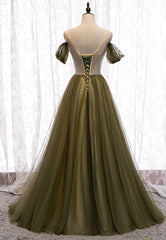 Prom Dress Off Shoulder, Green Tulle Long A-Line Prom Dresses, Off the Shoulder Evening Dresses