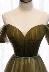 Prom Dresses Off Shoulder, Green Tulle Long A-Line Prom Dresses, Off the Shoulder Evening Dresses