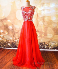 Bridesmaids Dresses Color, Round Neck Beaded Red Prom Dresses, Red Formal Dresses, Red Evening Dresses