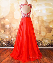 Bridesmaide Dress Colors, Round Neck Beaded Red Prom Dresses, Red Formal Dresses, Red Evening Dresses