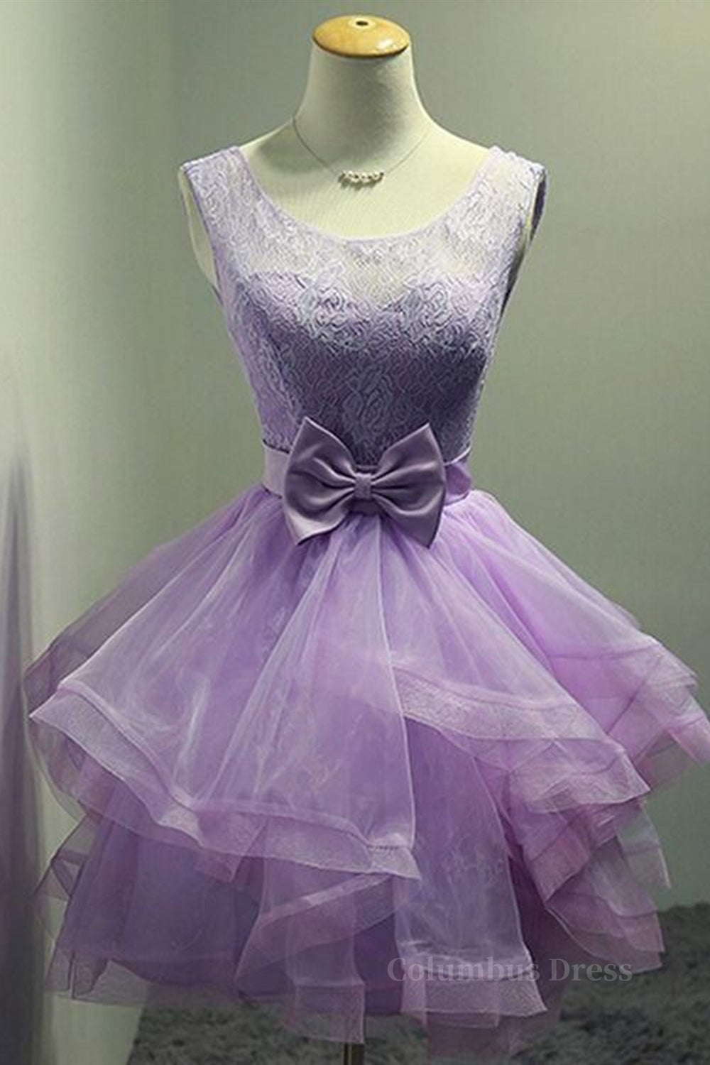 Formal Dress Simple, Round Neck Purple Lace Short Prom Dresses, Lilac Lace Homecoming Dresses, Purple Formal Evening Dresses