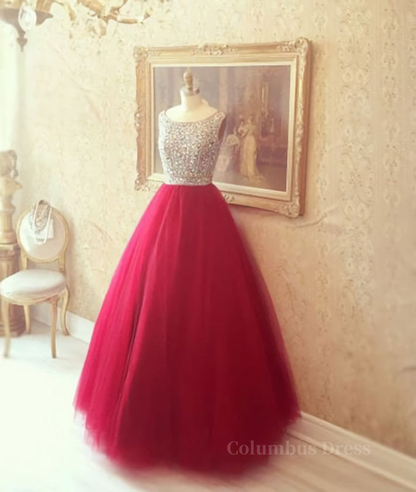 Grad Dress, Round Neck Red Prom Dresses, Red Evening Dresses, Red Long Dresses