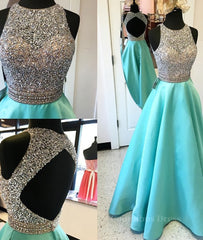 Bridesmaid Dresses Pink, Round Neck Sequin Open Back Green Prom Dresses, Evening Dresses