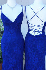 Bridesmaid Dresses Trends, Royal Blue Lace Sheath Prom Dresses Long Open Back