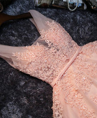 Homecoming Dresses Sweetheart, Pink V Neck Tulle Lace Short Prom Dress, Homecoming Dresses