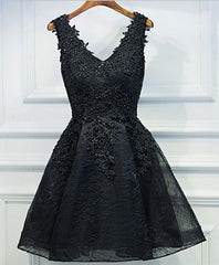 Prom Dresses Under 74, Black V Neck Lace Short Prom Dress, Homecoming Dresses, Homecoming Dresses