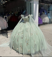 Bridesmaids Dresses Color, Sage Green Tulle Quinceanera Dress,Pretty Ball Gown Sweet 16 Dresses