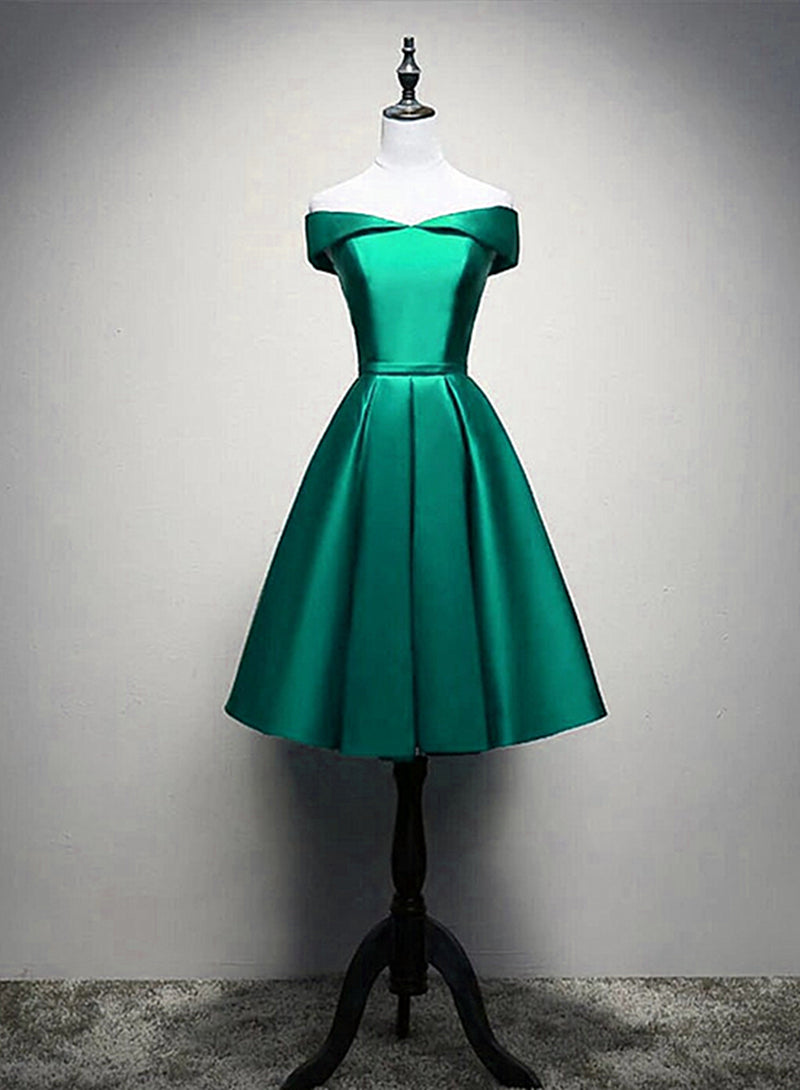 Evening Dress Short, Satin Off-the-Shoulder Short Prom Dresses, Green Homecoming Dresses