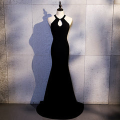 Party Dress Lady, Sexy Black Mermaid Long Halter Evening Dress, Black Prom Dress