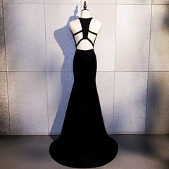 Party Dress Ladies, Sexy Black Mermaid Long Halter Evening Dress, Black Prom Dress