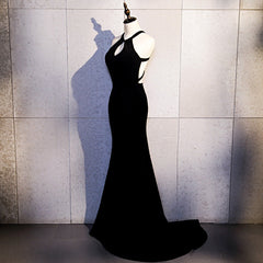 Party Dress For Teen, Sexy Black Mermaid Long Halter Evening Dress, Black Prom Dress