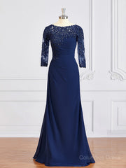 Prom Dresses Black Girl, Sheath/Column Bateau Floor-Length Chiffon Mother of the Bride Dresses With Appliques Lace