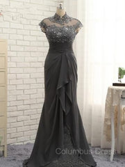 Evening Dresses On Sale, Sheath/Column High Neck Sweep Train Chiffon Mother of the Bride Dresses With Lace