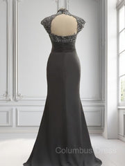 Evening Dresses Online, Sheath/Column High Neck Sweep Train Chiffon Mother of the Bride Dresses With Lace