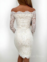 Bridesmaid Dresses Sales, Sheath/Column Off-the-Shoulder Short/Mini Lace Homecoming Dresses