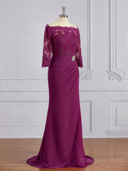 Prom Dress Styling Hair, Sheath/Column Off-the-Shoulder Sweep Train Mother of the Bride Dresses With Appliques Lace