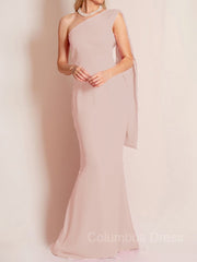 Bridesmaid Dresses Under 126, Sheath/Column One-Shoulder Floor-Length Chiffon Mother of the Bride Dresses With Ruffles
