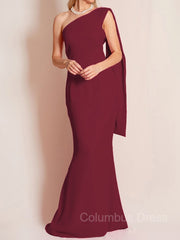 Bridesmaid Dresses Affordable, Sheath/Column One-Shoulder Floor-Length Chiffon Mother of the Bride Dresses With Ruffles