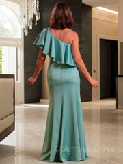 Party Dress Nye, Sheath/Column One-Shoulder Floor-Length Satin Mother of the Bride Dresses With Belt/Sash