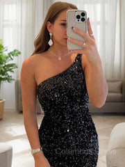 Homecoming Dress 2047, Sheath/Column One-Shoulder Short/Mini Velvet Sequins Homecoming Dresses