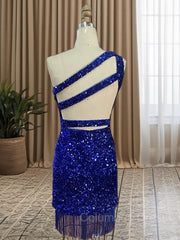 Homecoming Dress Formal, Sheath/Column One-Shoulder Short/Mini Velvet Sequins Homecoming Dresses