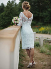 Wedding Dresses Inspired, Sheath/Column Scoop Knee-Length Lace Wedding Dresses
