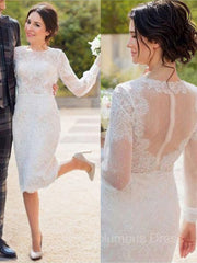 Wedding Dress Simpl, Sheath/Column Scoop Tea-Length Lace Wedding Dress