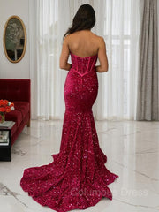 Black Dress, Sheath/Column Sweetheart Court Train Velvet Sequins Prom Dresses With Ruffles