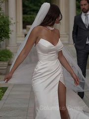 Wedding Dressed Princess, Sheath/Column Sweetheart Sweep Train Satin Wedding Dresses With Leg Slit