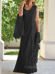 Bridesmaid Dresses Chiffon, Sheath/Column V-neck Floor-Length Chiffon Mother of the Bride Dresses With Ruched