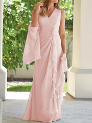 Bridesmaids Dresses Summer, Sheath/Column V-neck Floor-Length Chiffon Mother of the Bride Dresses With Ruched