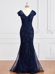 Prom Dresses Ball Gown Elegant, Sheath/Column V-neck Floor-Length Tulle Mother of the Bride Dresses With Appliques Lace