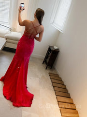 Formal Dressing Style, Sheath/Column V-neck Sweep Train Stretch Crepe Prom Dresses