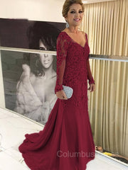 Party Dress After Wedding, Sheath/Column V-neck Sweep Train Tulle Mother of the Bride Dresses With Appliques Lace