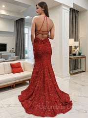 Prom Dress 2048, Sheath/Column V-neck Sweep Train Velvet Sequins Prom Dresses With Leg Slit