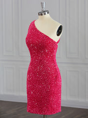 Prom Dress For Sale, Sheath One-Shoulder Sequin Short/Mini Velvet Sequins Dress