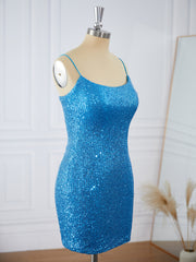 Black Prom Dress, Sheath Spaghetti Straps Sequin Short/Mini Dress