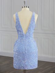 Prom Dress Style, Sheath V-neck Sequin Short/Mini Velvet Sequins Dress