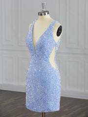 Prom Dress On Sale, Sheath V-neck Sequin Short/Mini Velvet Sequins Dress