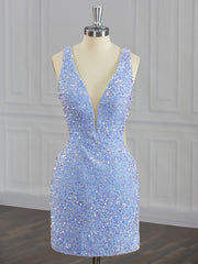 Prom Dresses Style, Sheath V-neck Sequin Short/Mini Velvet Sequins Dress