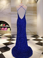 Bridesmaid Dress Long, Sheath V-neck Sequin Sweep Train Velvet Sequins Dress