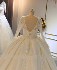 Wedding Dress Sleeve, Shinny Long A-line Full Beading Lace-Up Wedding Dresses with Sleeves