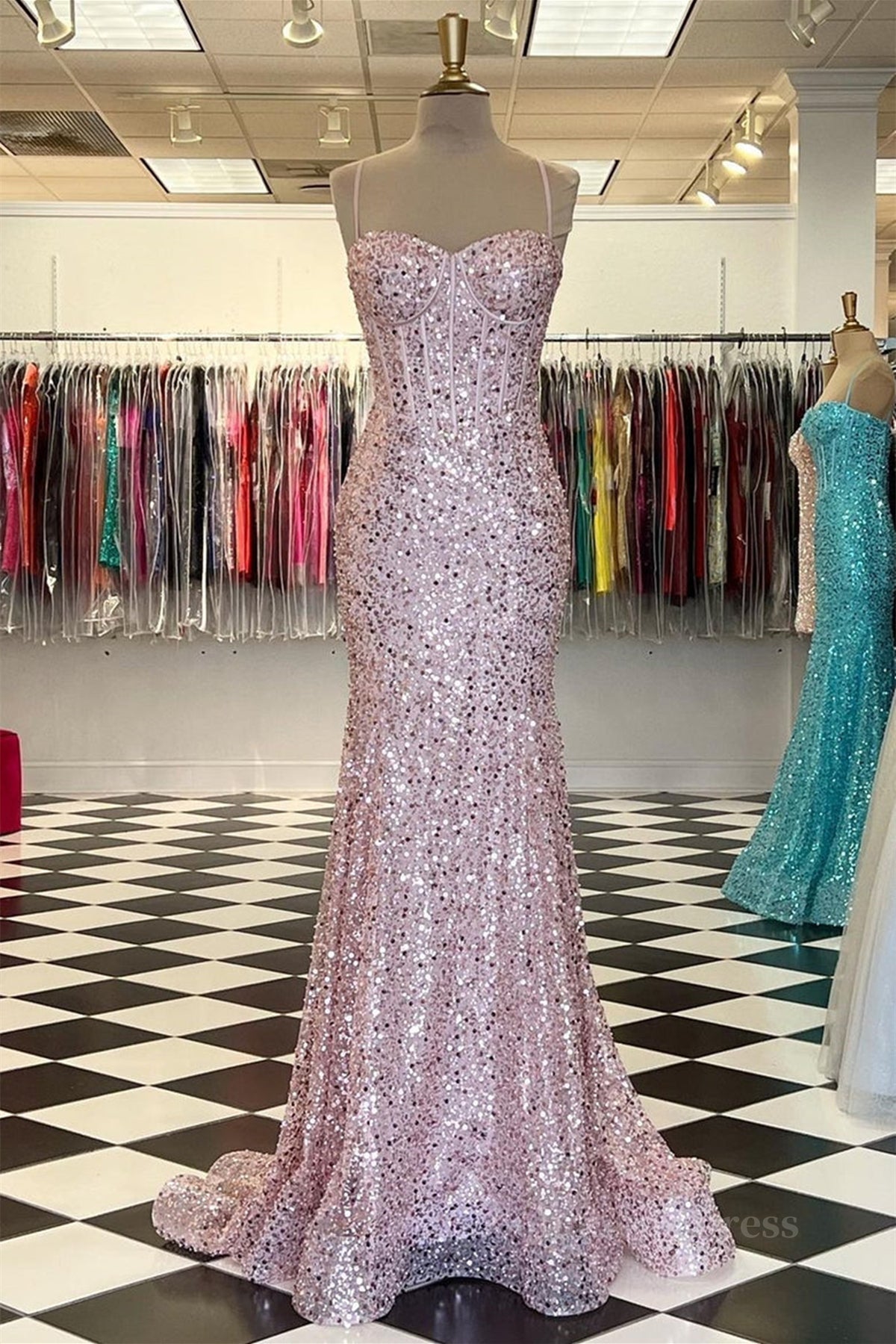 Bridesmaid Dress Tulle, Shiny Sequins Mermaid Pink Long Prom Dress, Sweetheart Neck Pink Formal Dress, Mermaid Pink Evening Dress