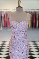 Bridesmaids Dress Chiffon, Shiny Sequins Mermaid Pink Long Prom Dress, Sweetheart Neck Pink Formal Dress, Mermaid Pink Evening Dress