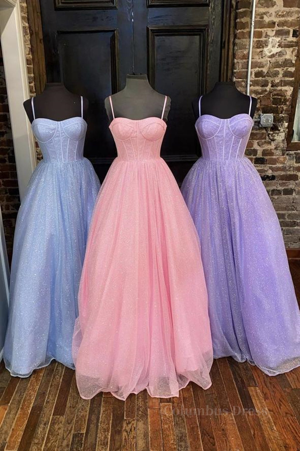 Bridesmaids Dresses Affordable, Shiny Tulle Open Back Long Prom Dress, Long Tulle Formal Graduation Evening Dress