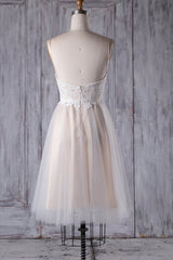 Wedding Dress Sleevs, Short A-line Spaghetti Strap Lace Tulle Wedding Dress