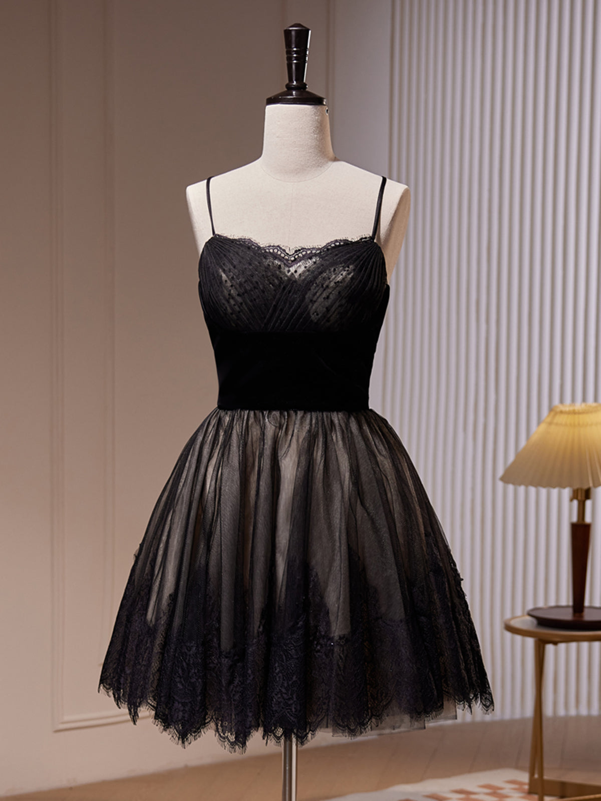 Bridesmaid Dress Blushes, Short Black Lace Prom Dresses, Short Black Lace Formal Homecoming Dresses